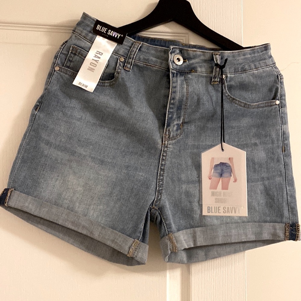 Jean High rise stretch blue shorts, 15
